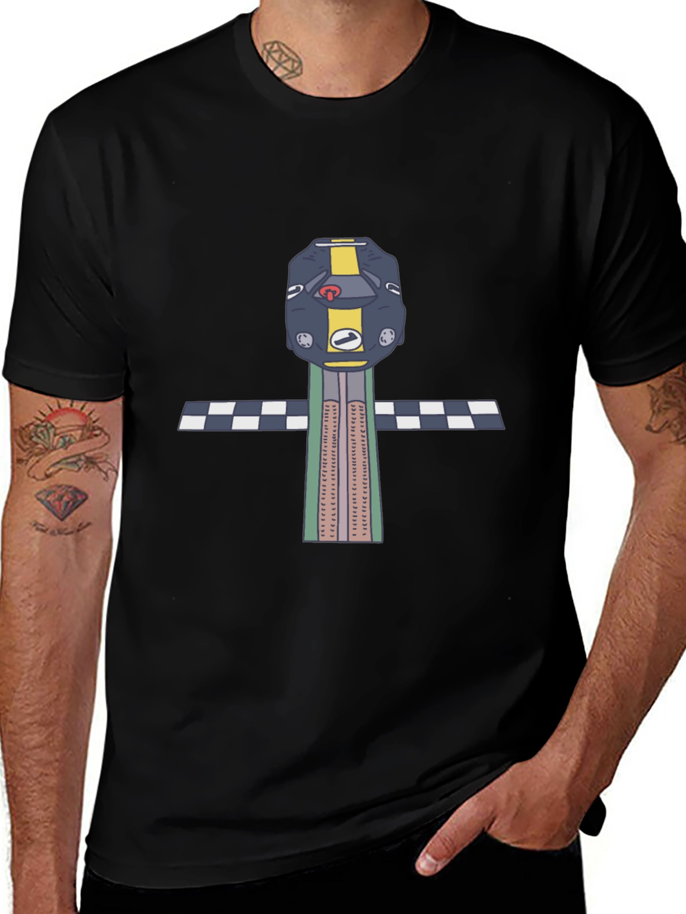 Retro Race Car T-Shirt - Checkered Finish