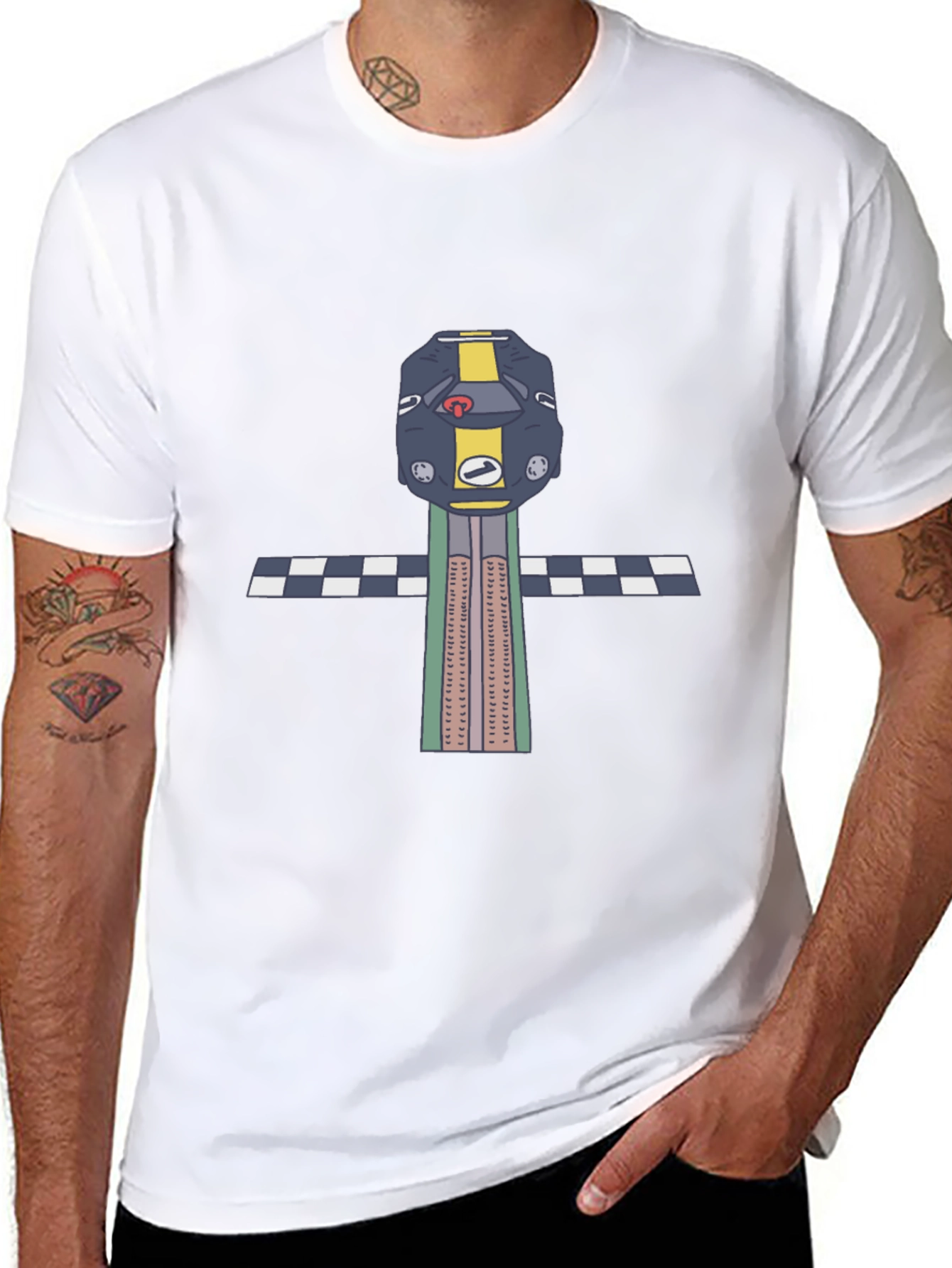 Retro Race Car T-Shirt - Checkered Finish
