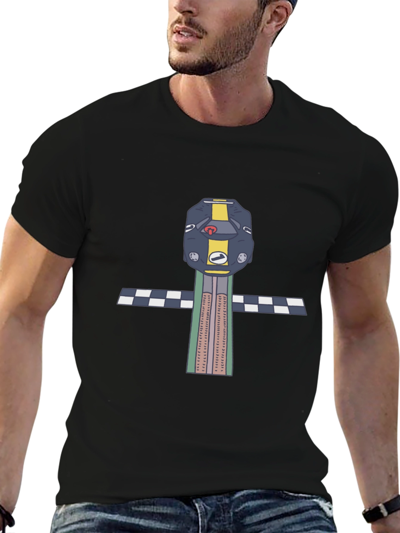 Retro Race Car T-Shirt - Checkered Finish