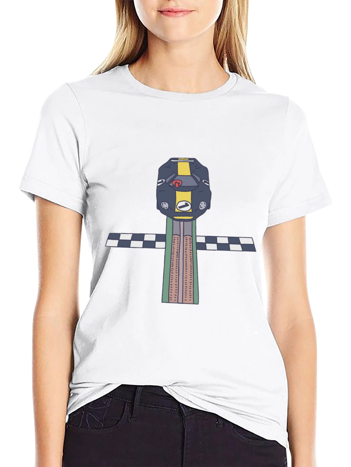 Retro Race Car T-Shirt - Checkered Finish