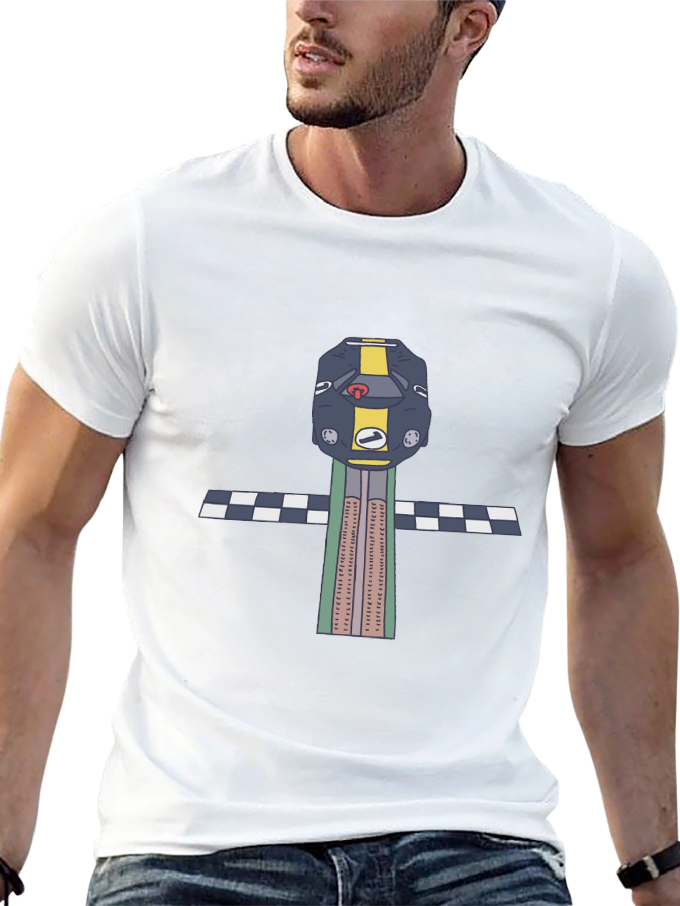 Retro Race Car T-Shirt - Checkered Finish