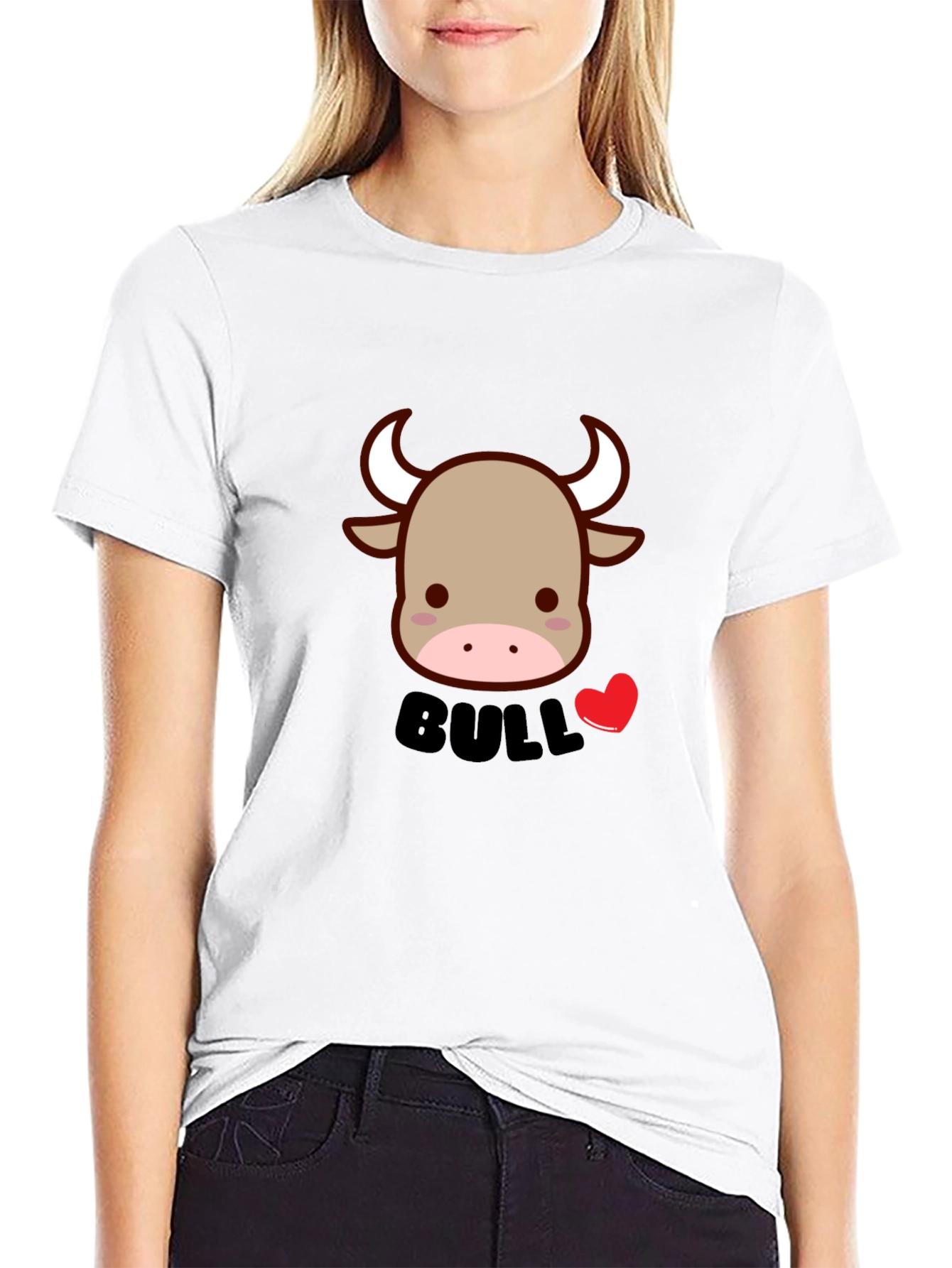 Cute Bull Graphic Tee - Black Cotton Blend T-Shirt