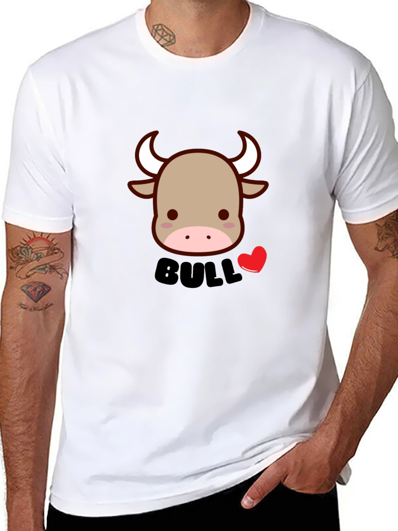 Cute Bull Graphic Tee - Black Cotton Blend T-Shirt