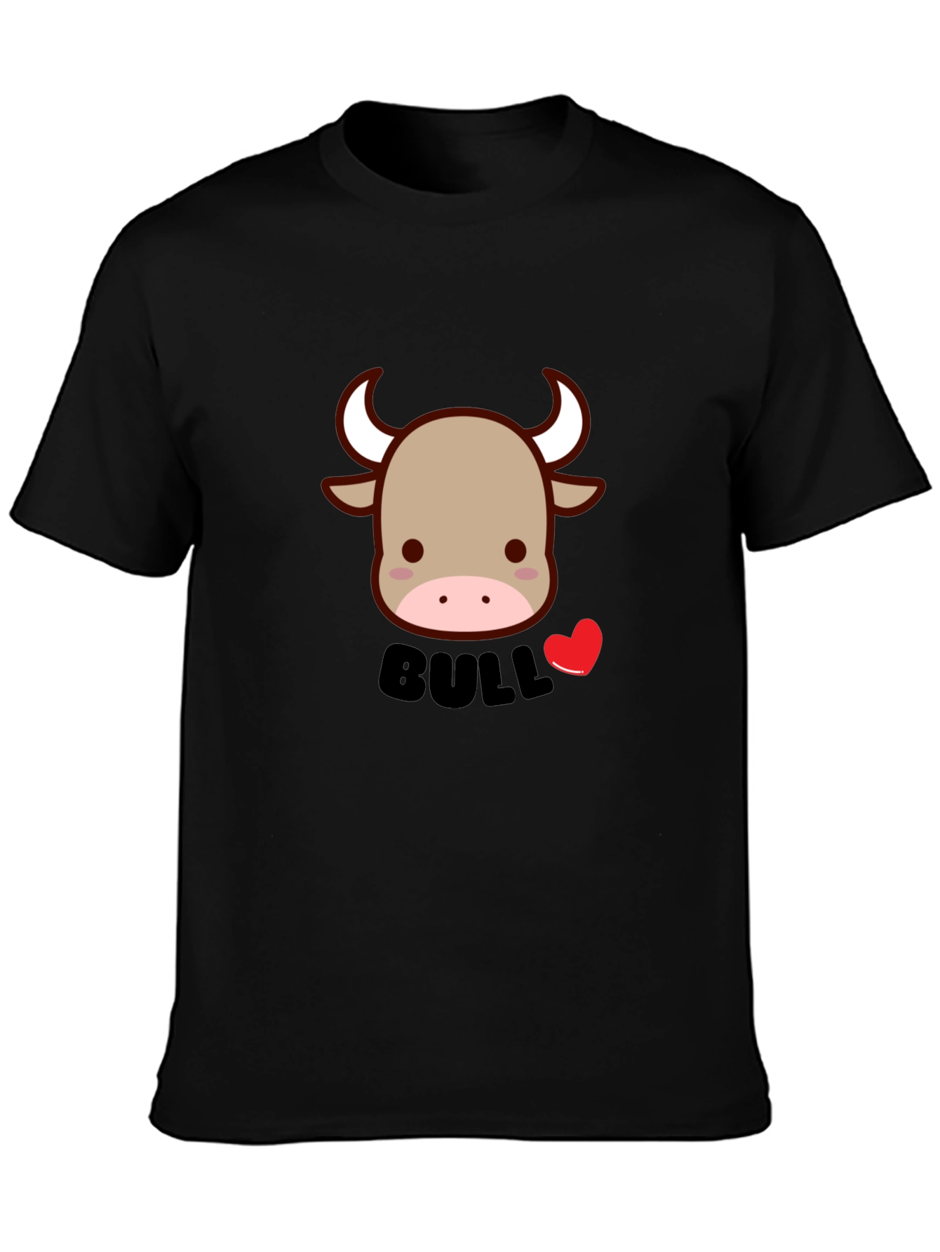 Cute Bull Graphic Tee - Black Cotton Blend T-Shirt