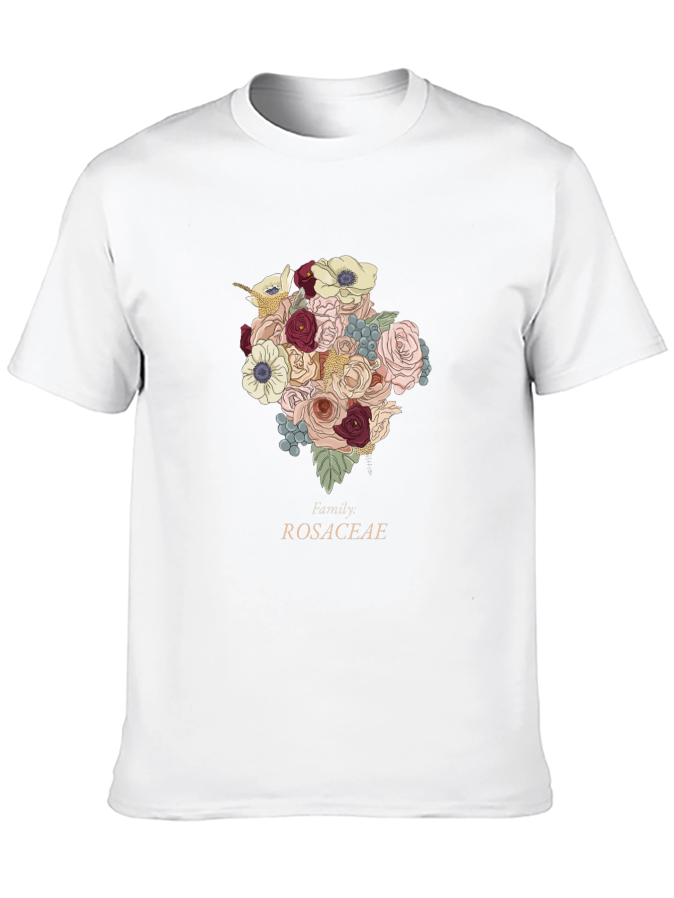 Rosaceae Family Floral T-Shirt - Botanical Design