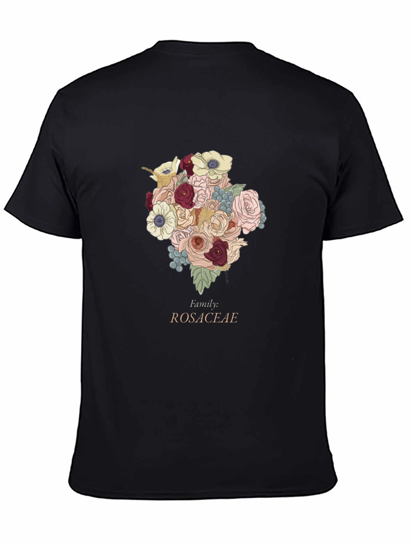 Rosaceae Family Floral T-Shirt - Botanical Design