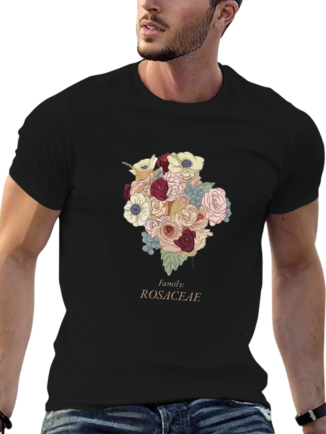 Rosaceae Family Floral T-Shirt - Botanical Design