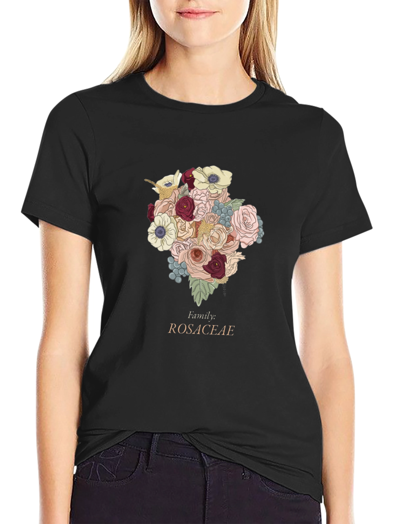 Rosaceae Family Floral T-Shirt - Botanical Design