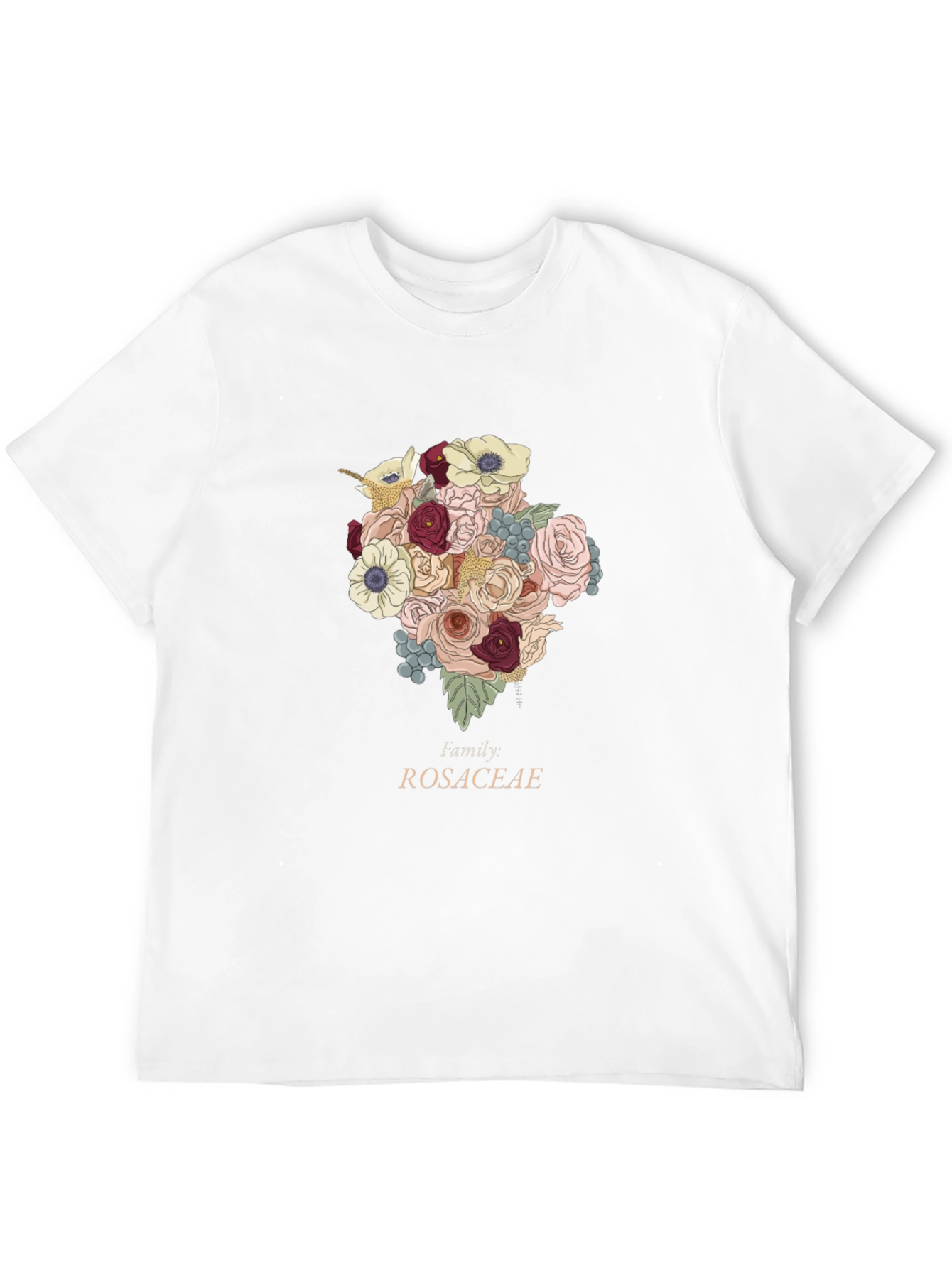 Rosaceae Family Floral T-Shirt - Botanical Design