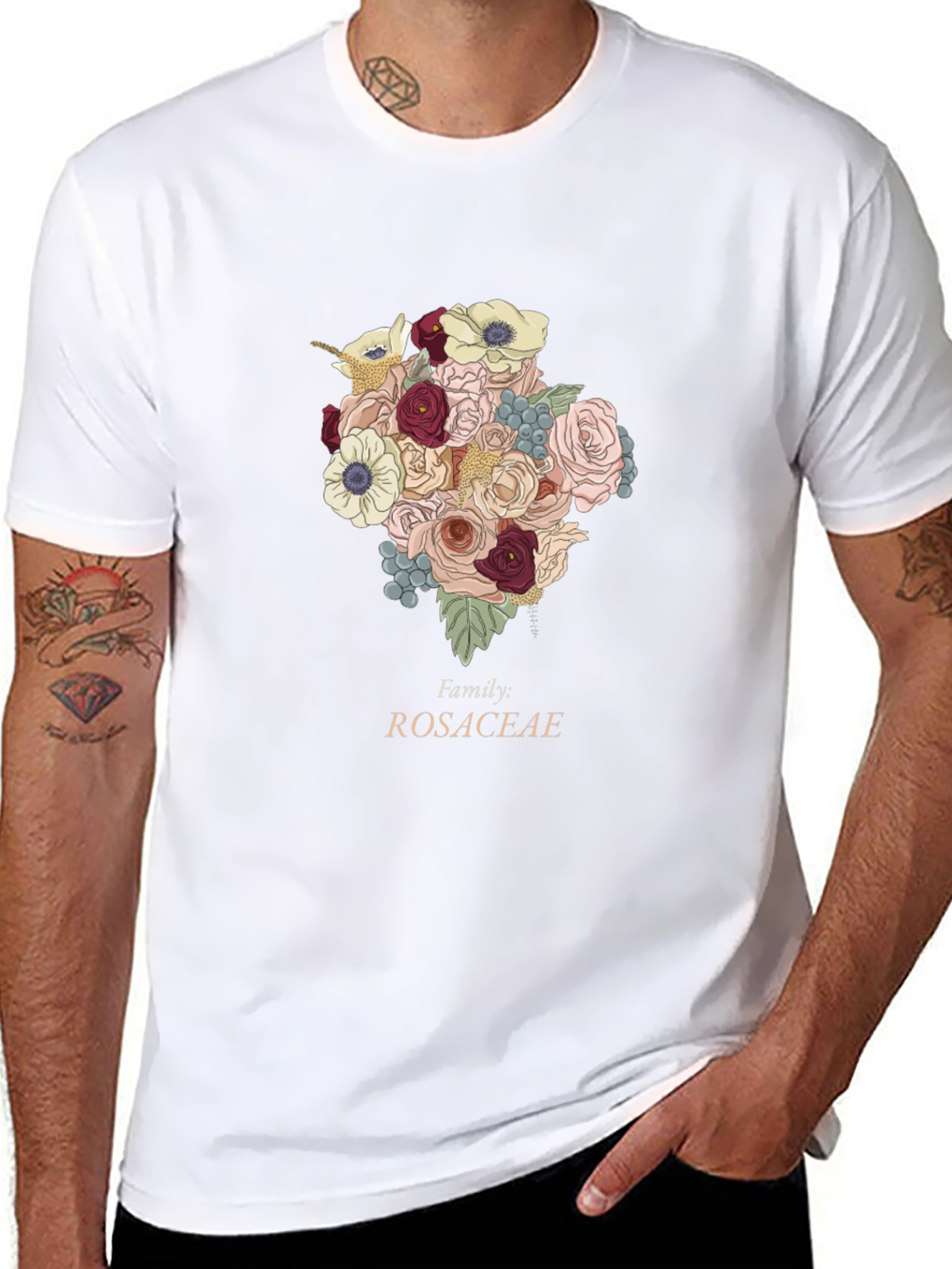 Rosaceae Family Floral T-Shirt - Botanical Design