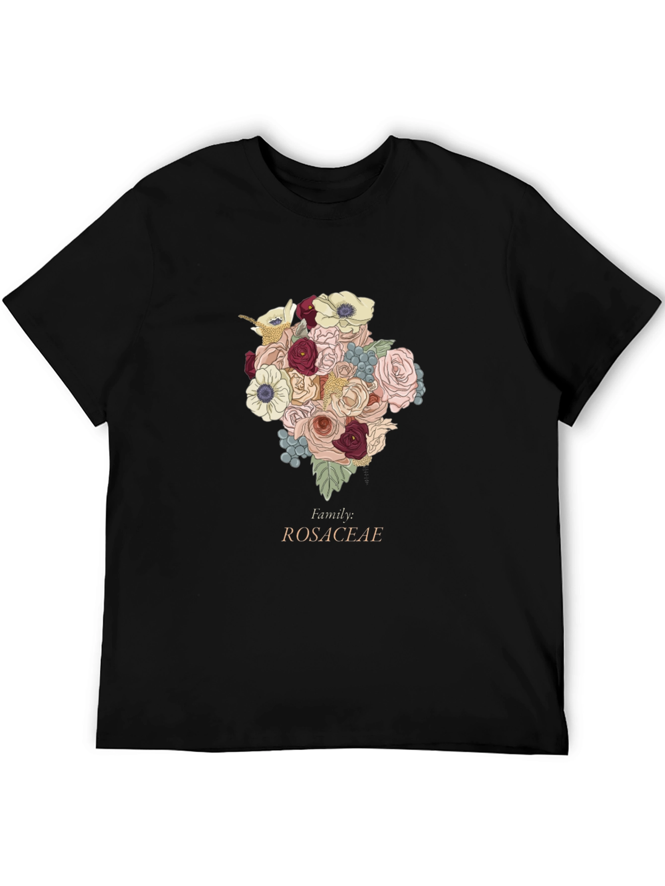 Rosaceae Family Floral T-Shirt - Botanical Design