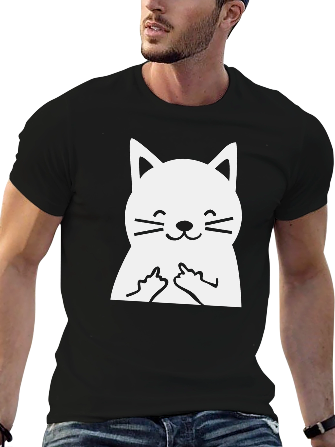 Funny Cat Middle Finger Graphic T-Shirt
