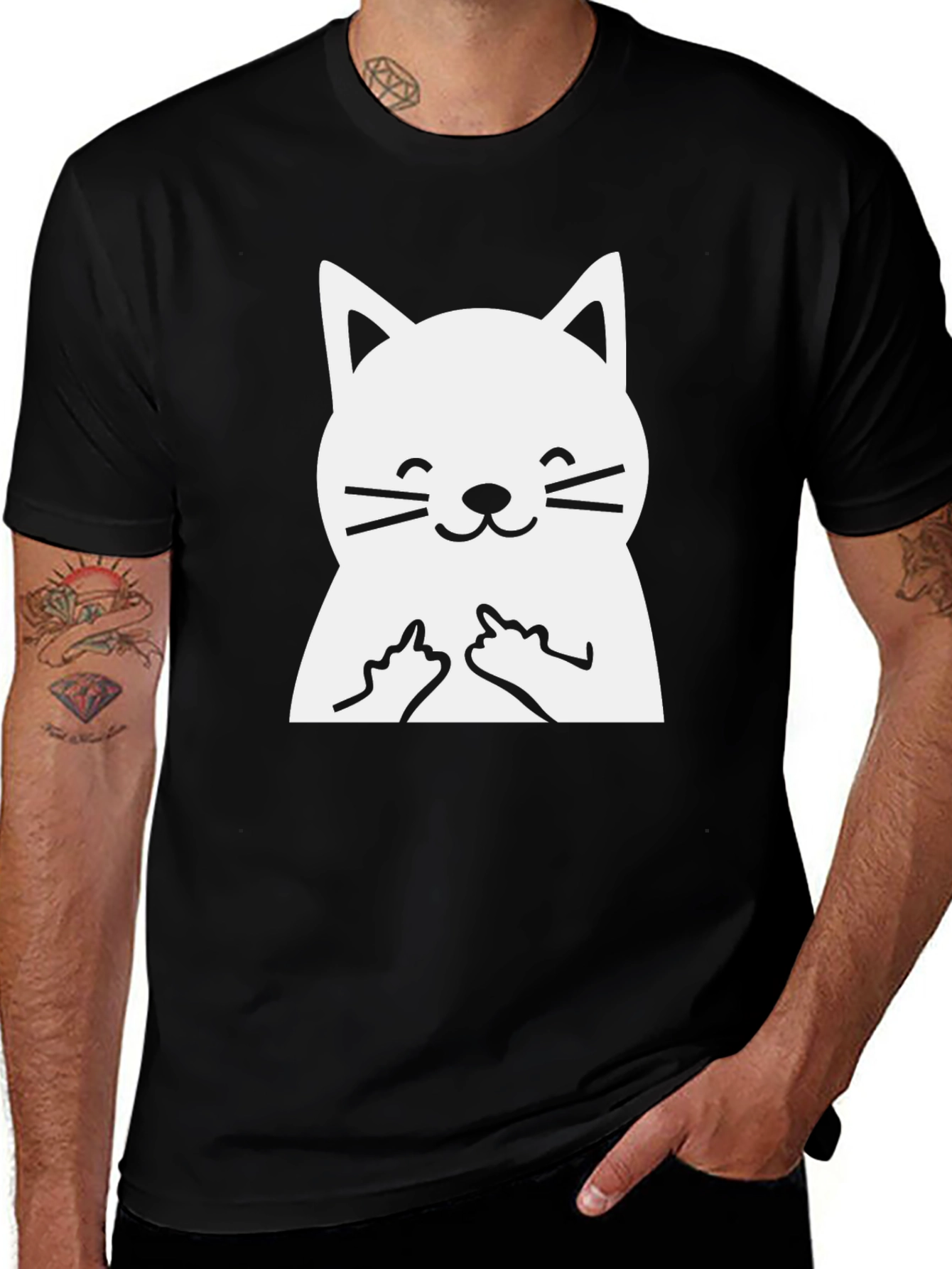 Funny Cat Middle Finger Graphic T-Shirt
