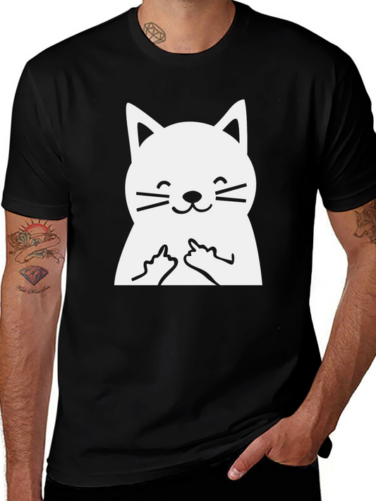 Funny Cat Middle Finger Graphic T-Shirt