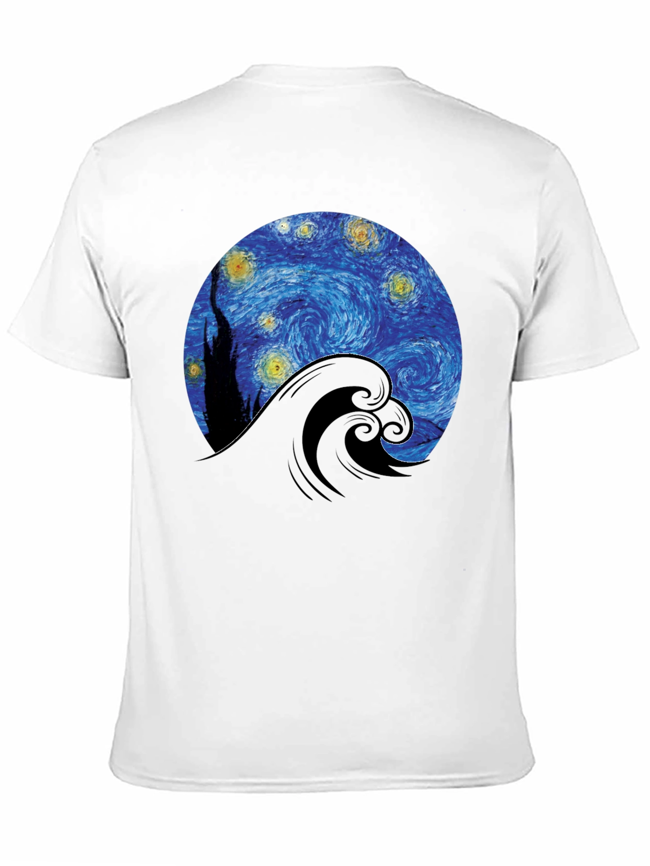 Starry Night Wave Graphic Tee - Artistic Black T-Shirt