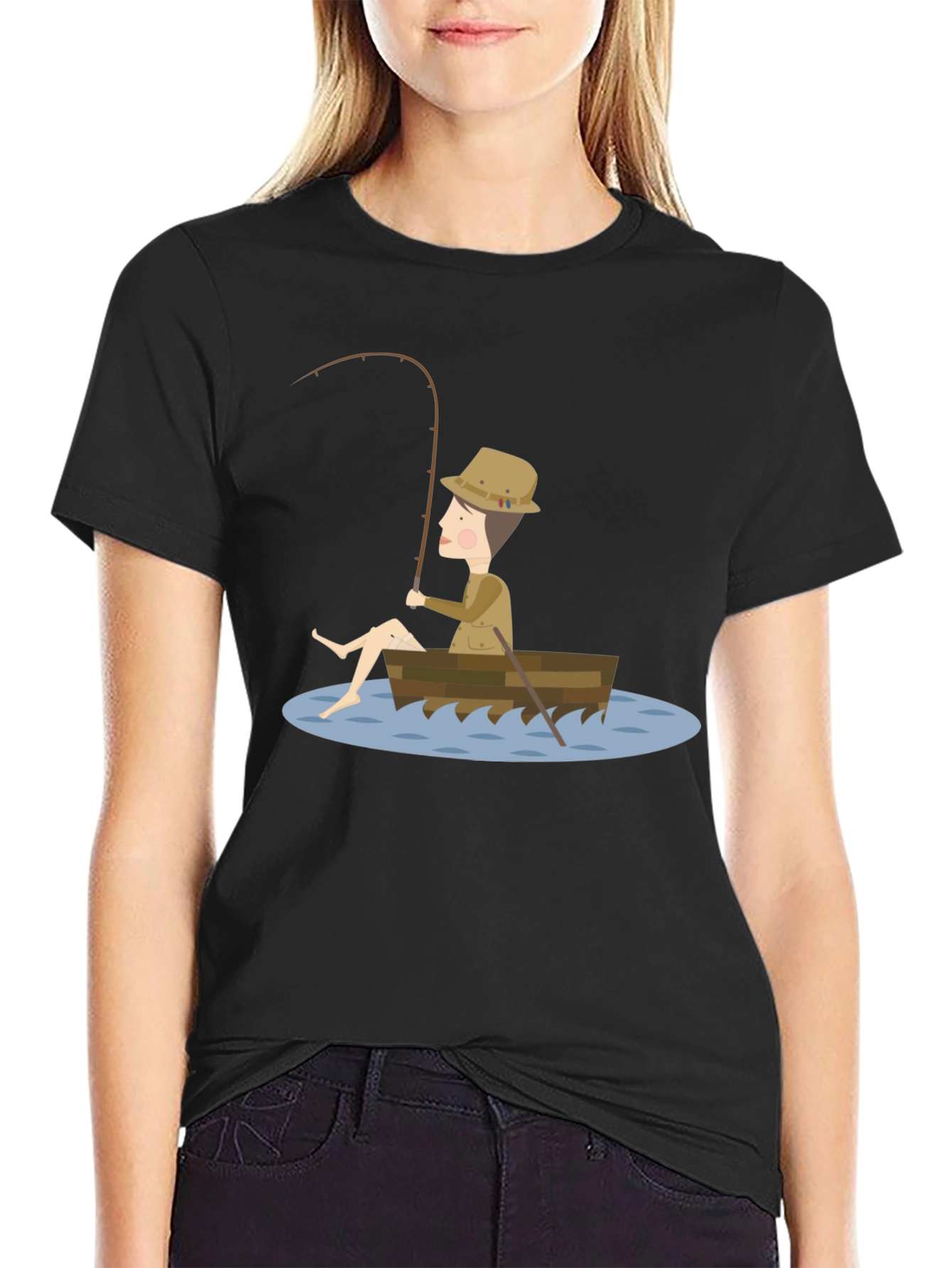 Fisherman Cartoon T-Shirt - Unisex Black Tee