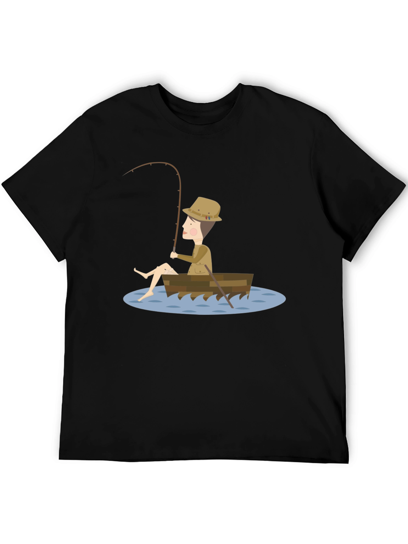 Fisherman Cartoon T-Shirt - Unisex Black Tee