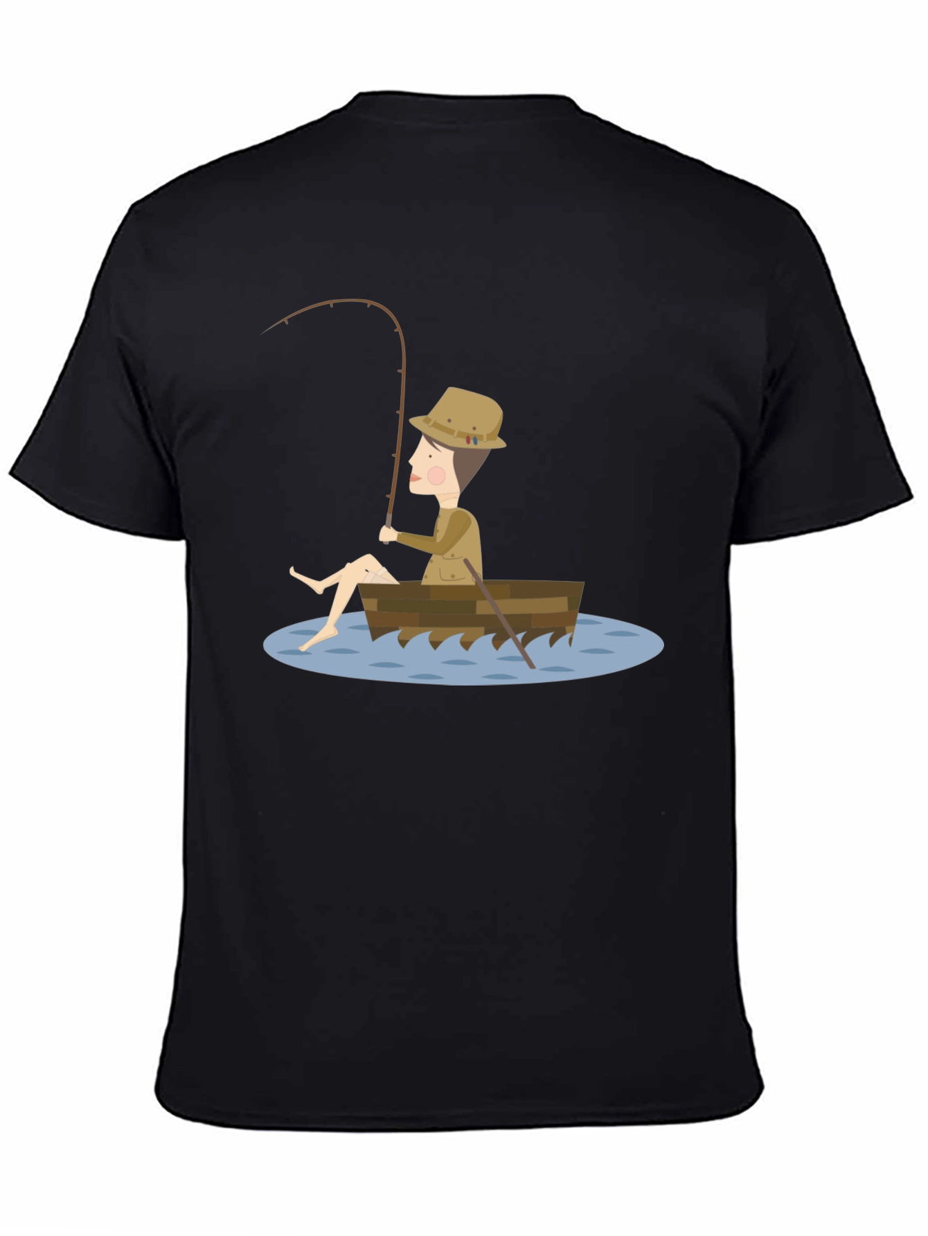 Fisherman Cartoon T-Shirt - Unisex Black Tee