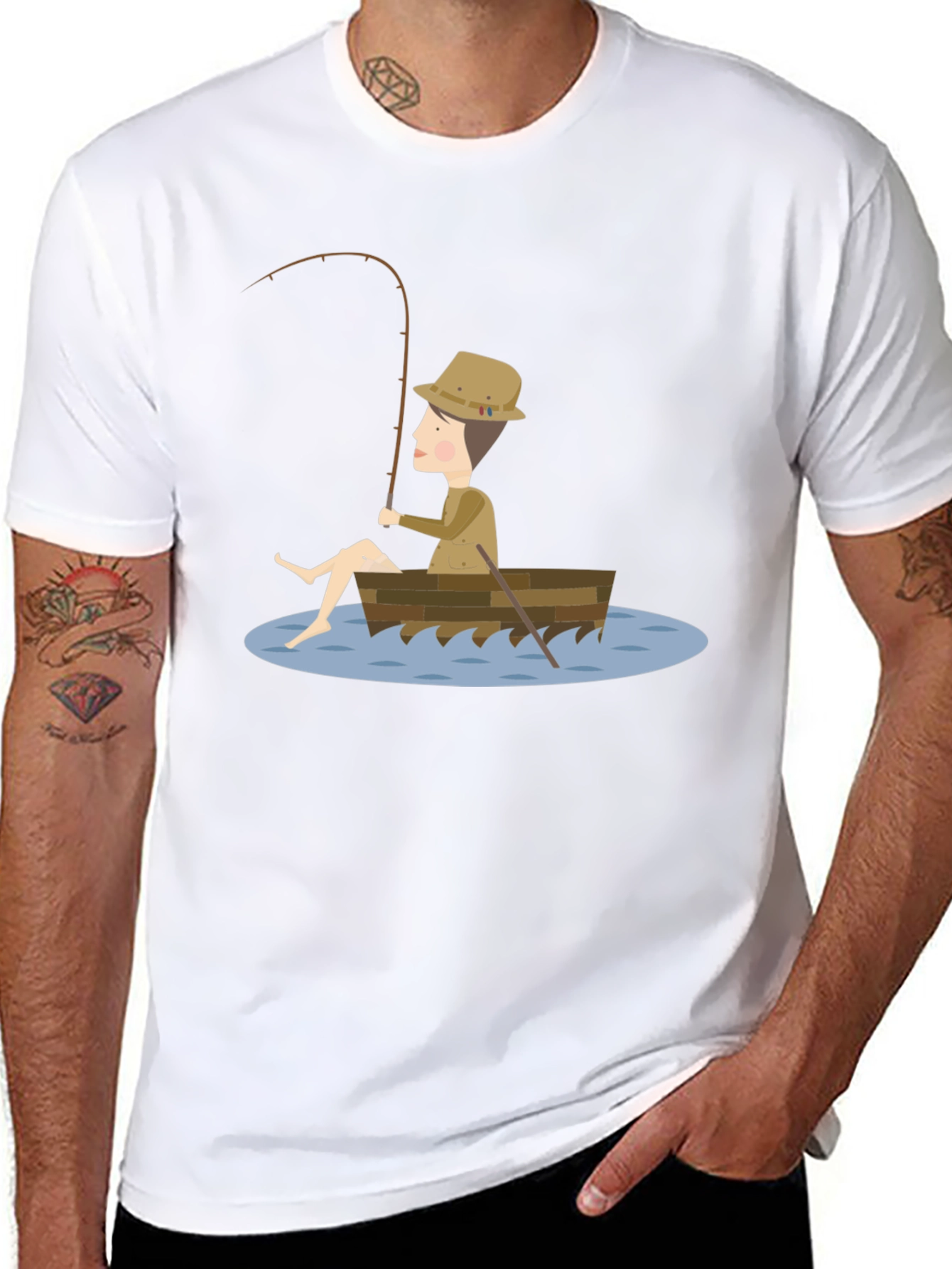 Fisherman Cartoon T-Shirt - Unisex Black Tee