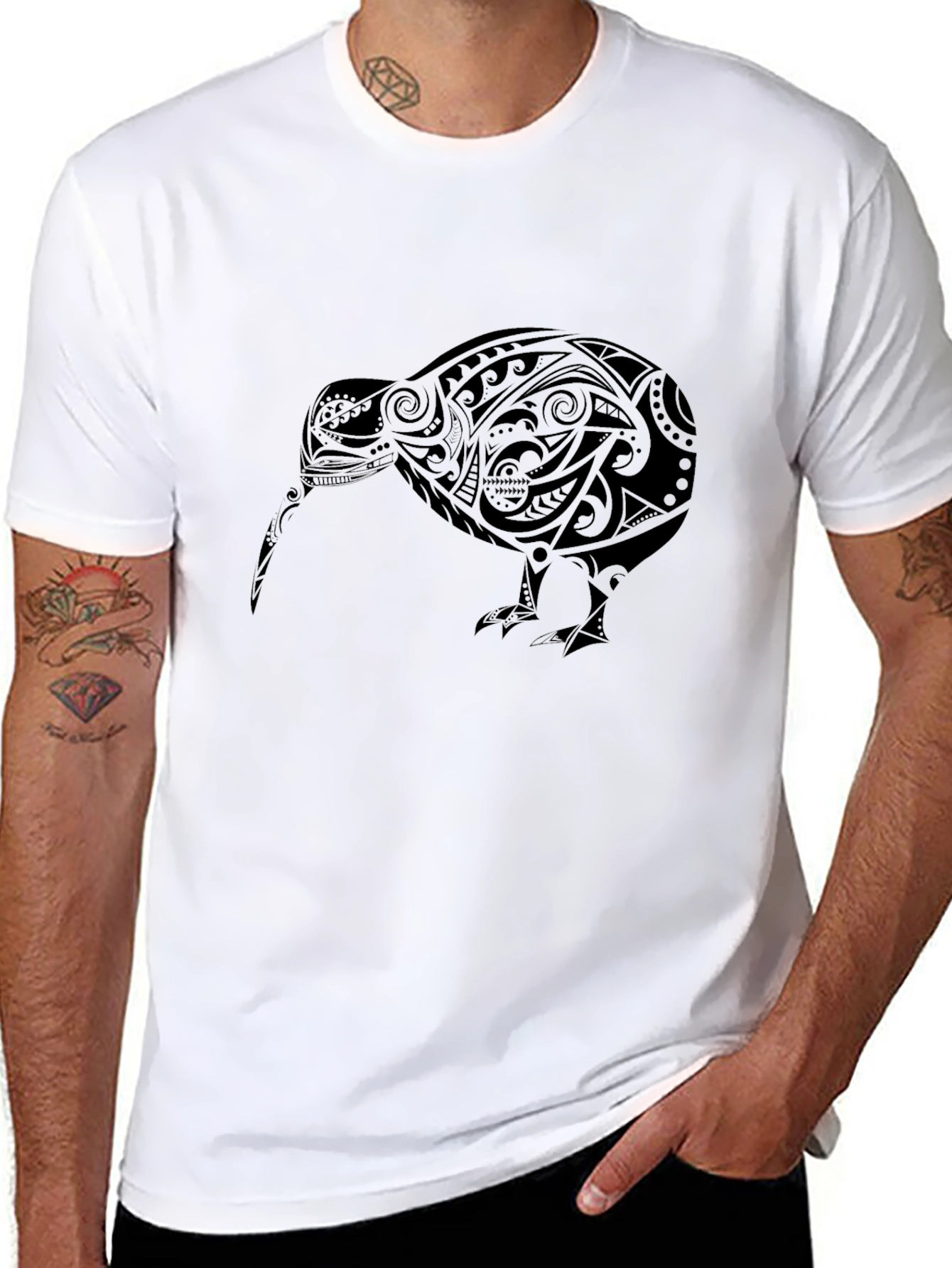 Tribal Kiwi Bird Black T-Shirt