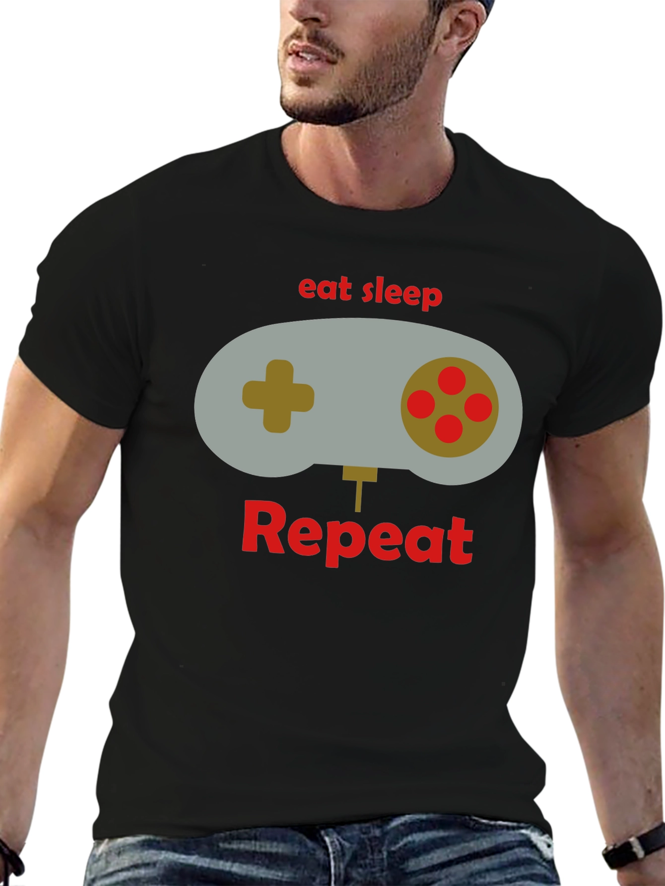 Eat Sleep Game Repeat Black T-Shirt