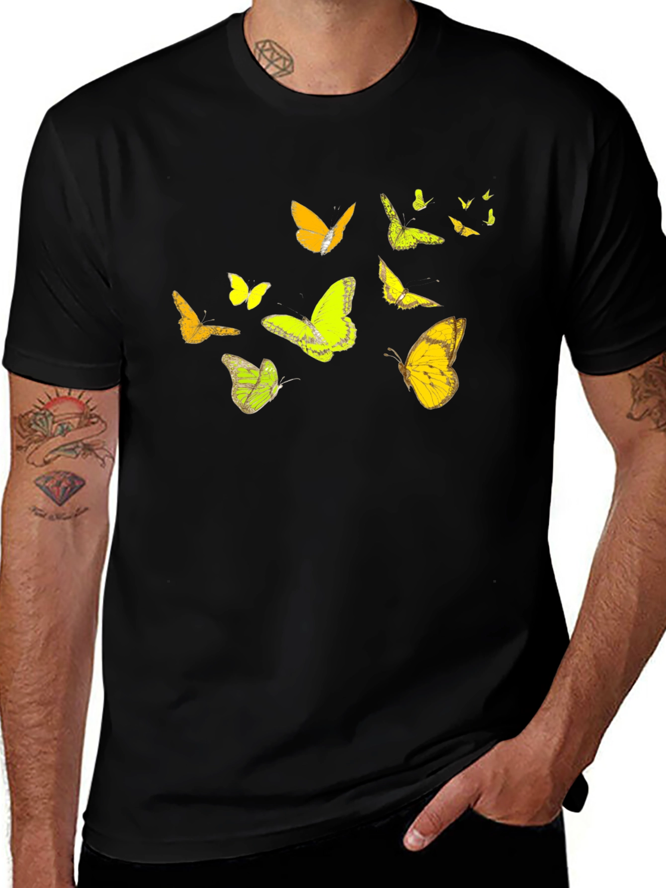 Butterfly Print Black Casual T-Shirt