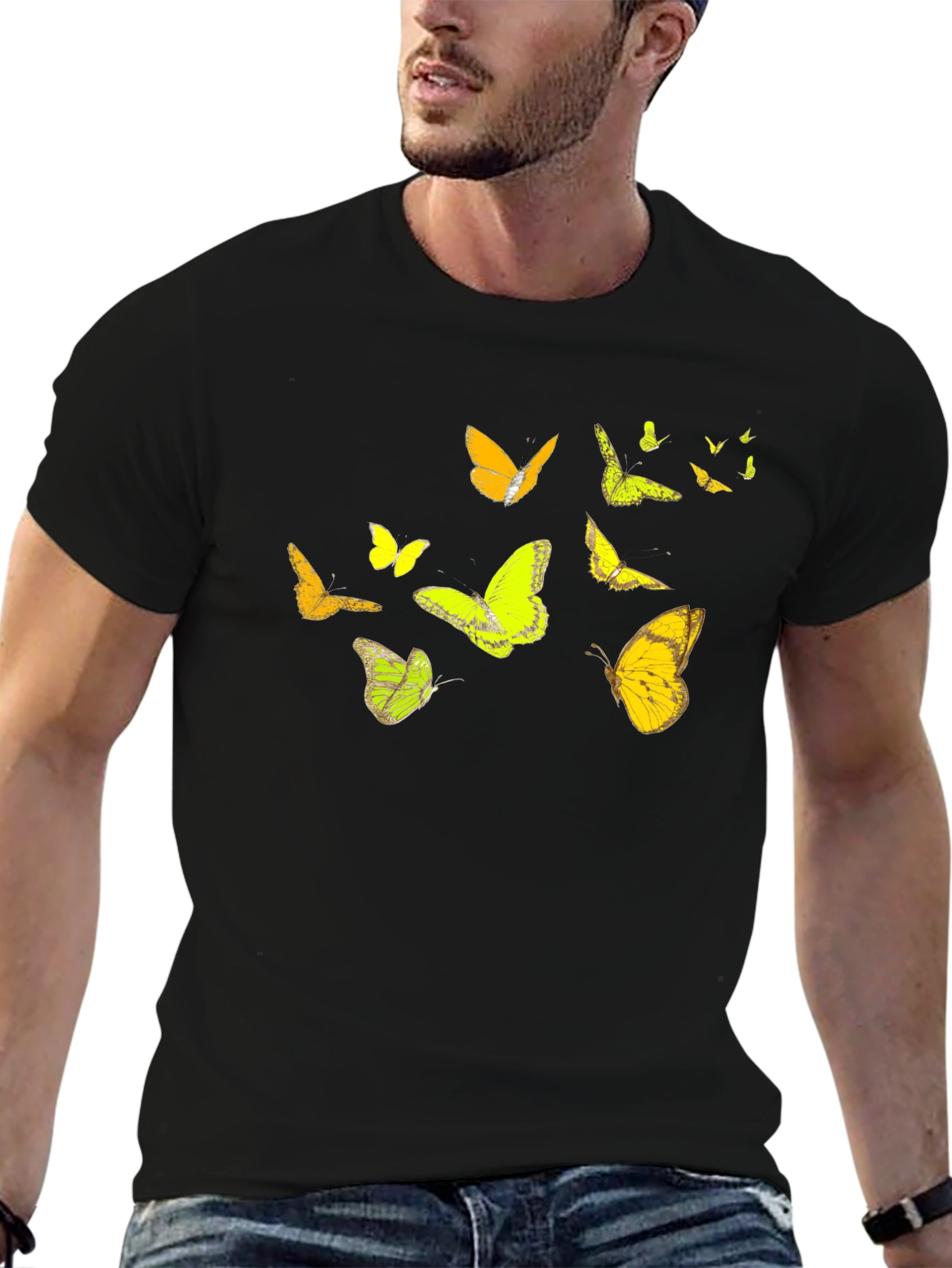 Butterfly Print Black Casual T-Shirt