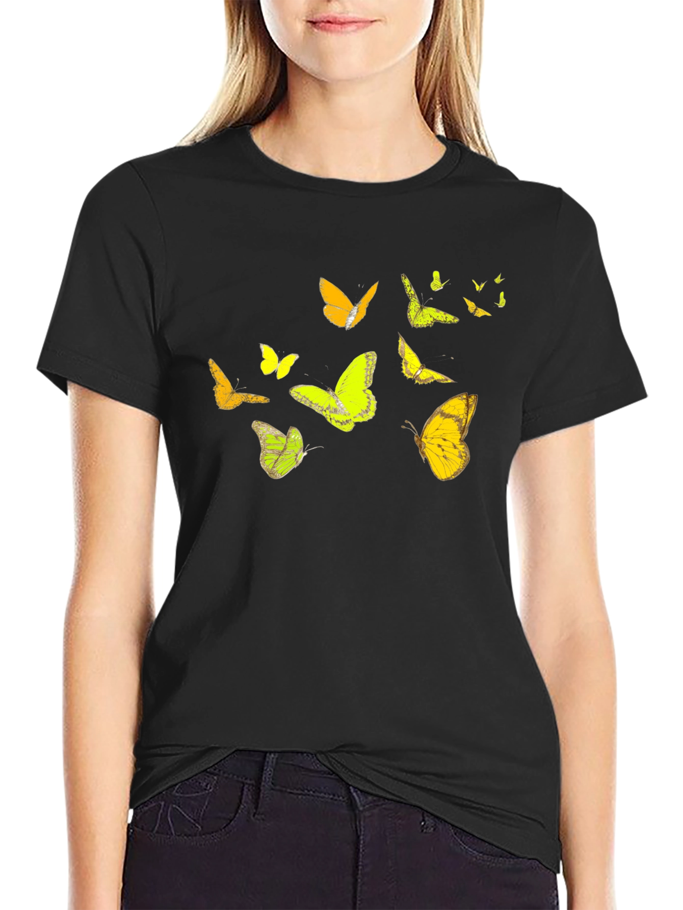 Butterfly Print Black Casual T-Shirt