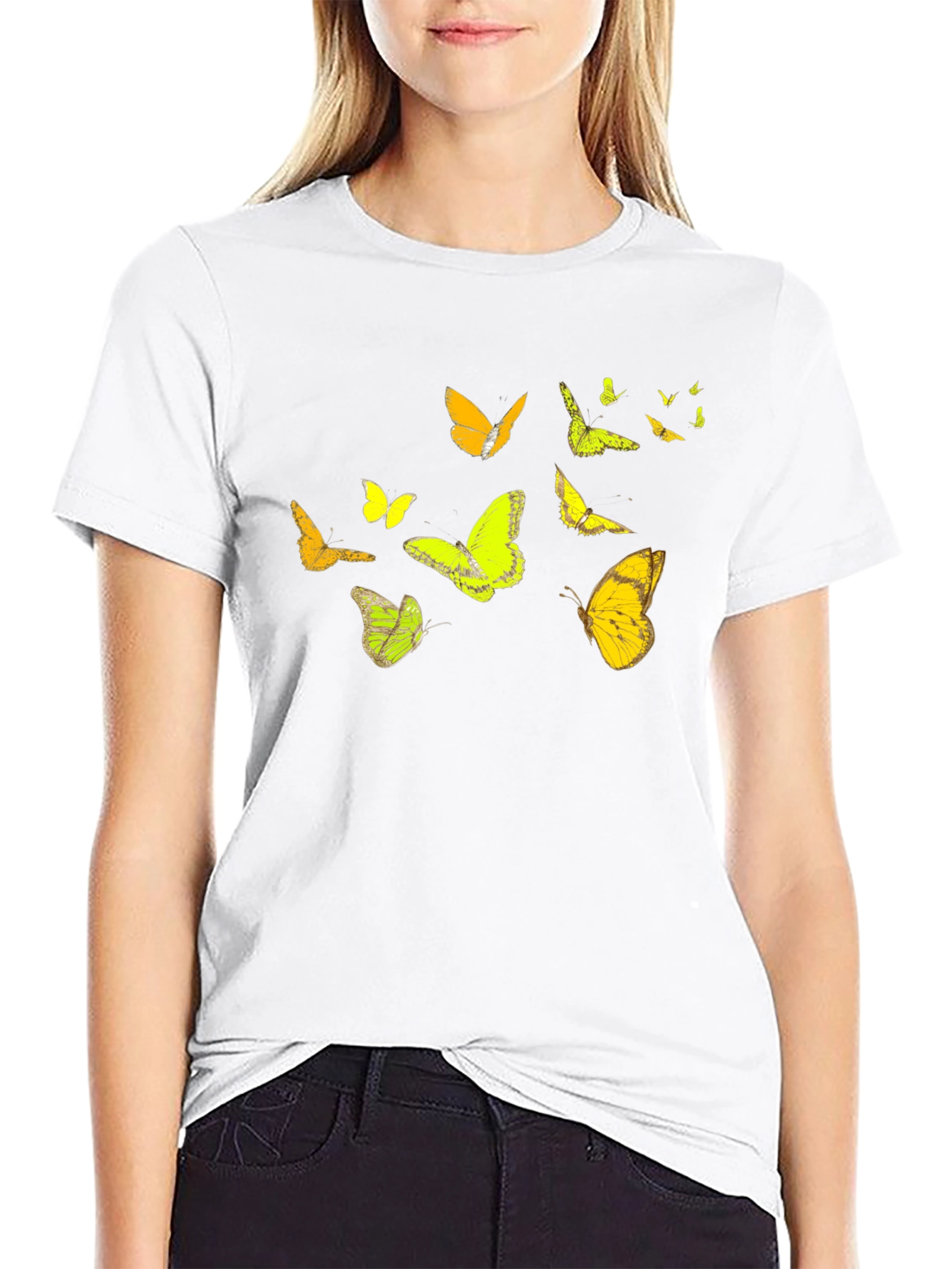 Butterfly Print Black Casual T-Shirt