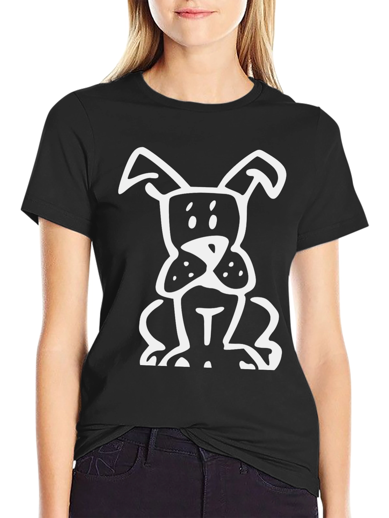 Dog Cartoon Graphic Tee - Black