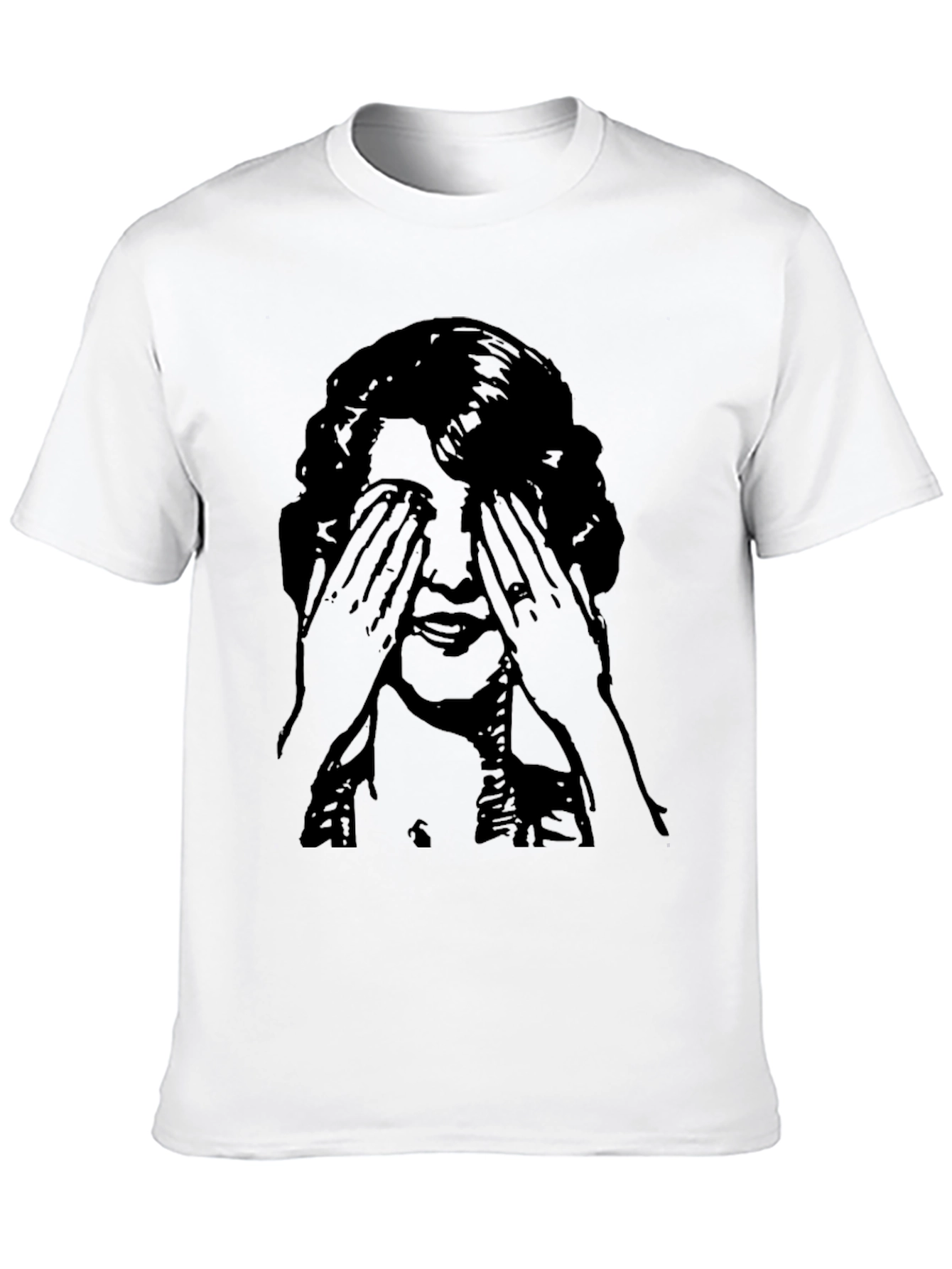 Black Graphic Tee - Woman Covering Eyes Print