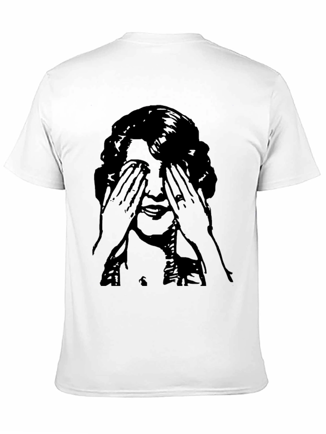 Black Graphic Tee - Woman Covering Eyes Print