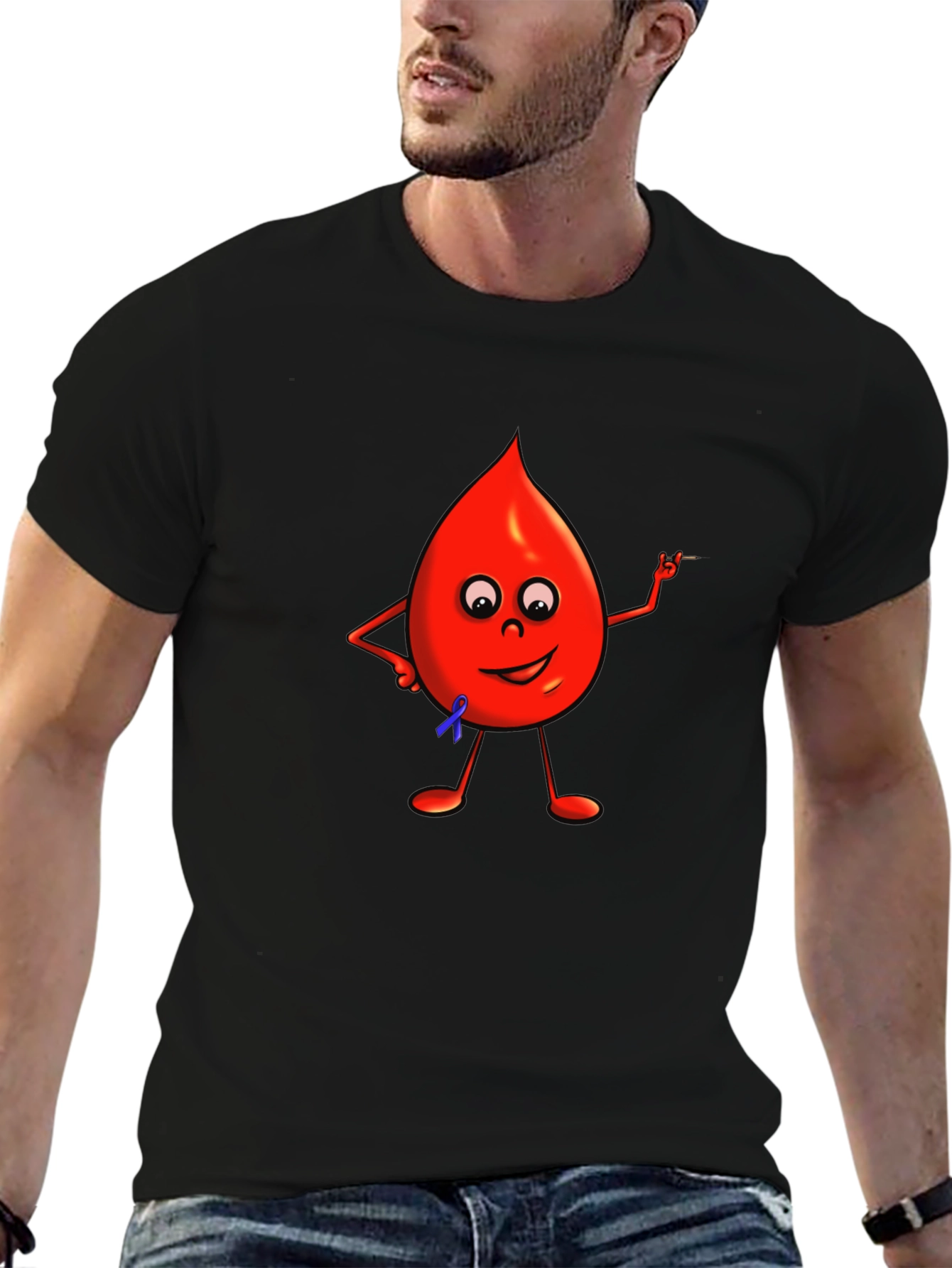 Cartoon Blood Drop Black T-Shirt