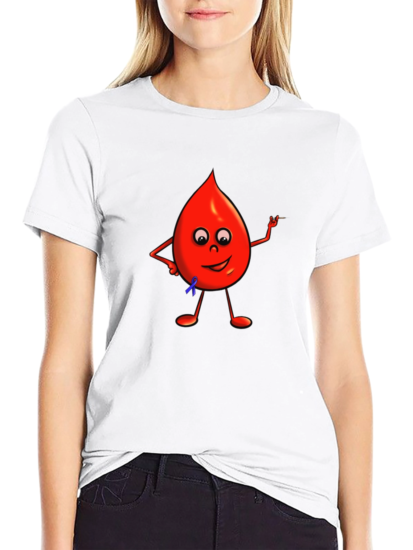 Cartoon Blood Drop Black T-Shirt