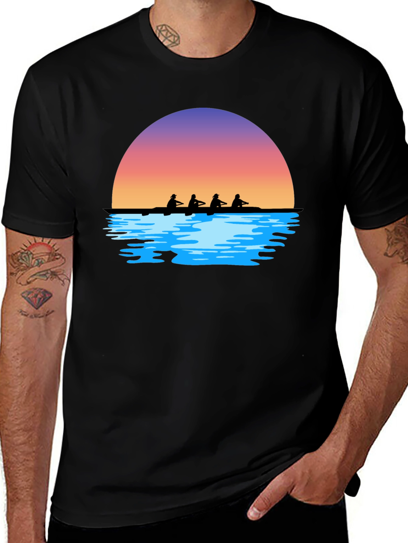Sunset Rowers T-Shirt | Black Graphic Tee