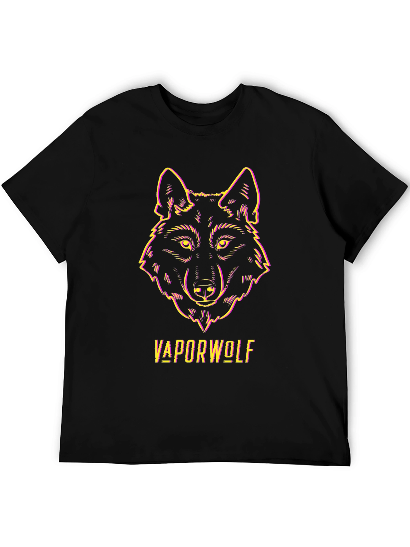 Vaporwave Wolf Graphic Tee - Black Unisex T-Shirt