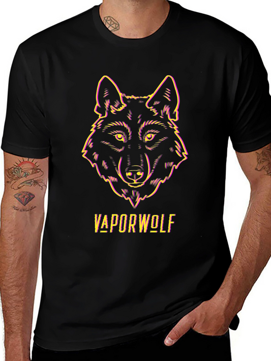 Vaporwave Wolf Graphic Tee - Black Unisex T-Shirt