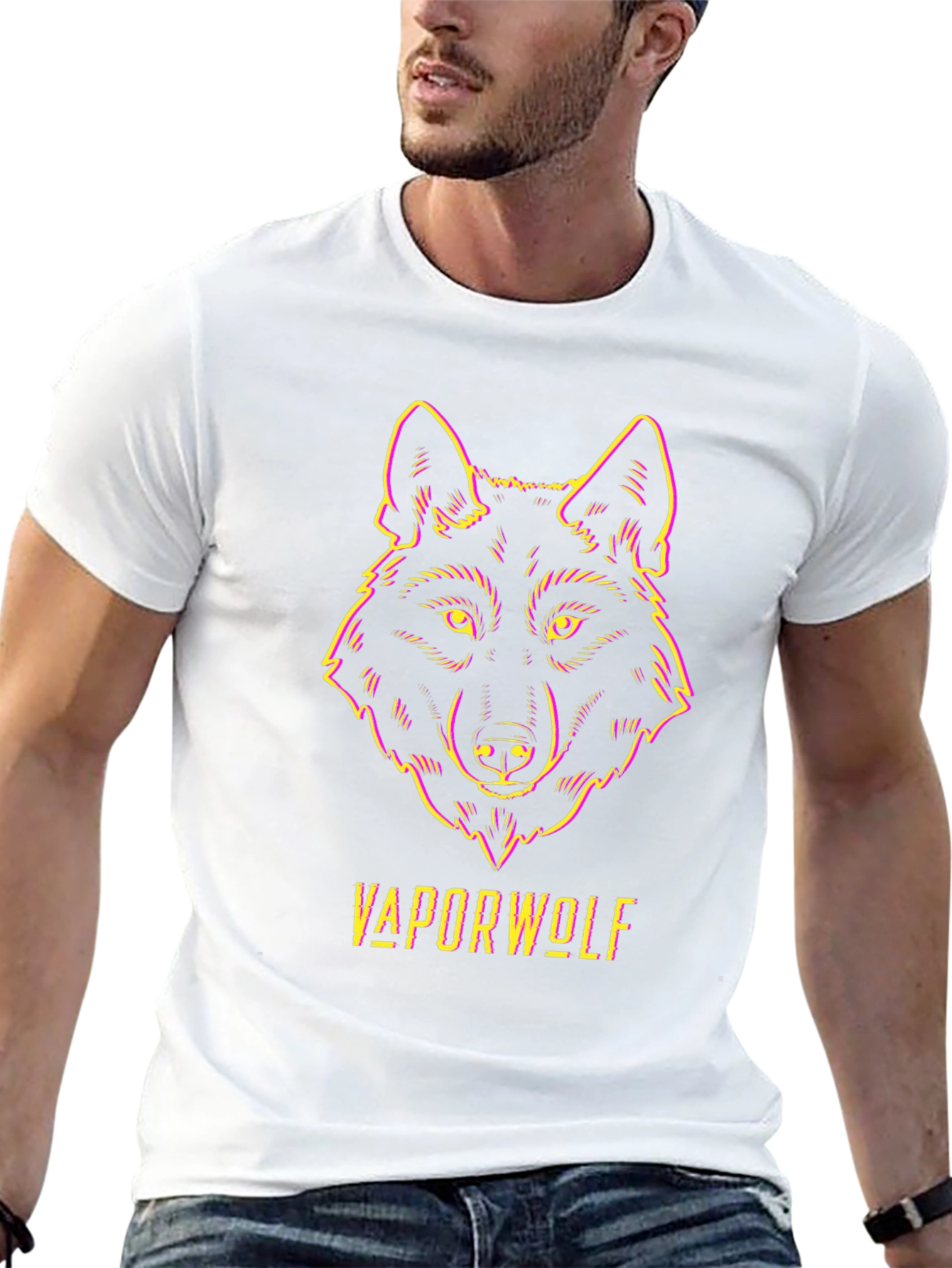 Vaporwave Wolf Graphic Tee - Black Unisex T-Shirt
