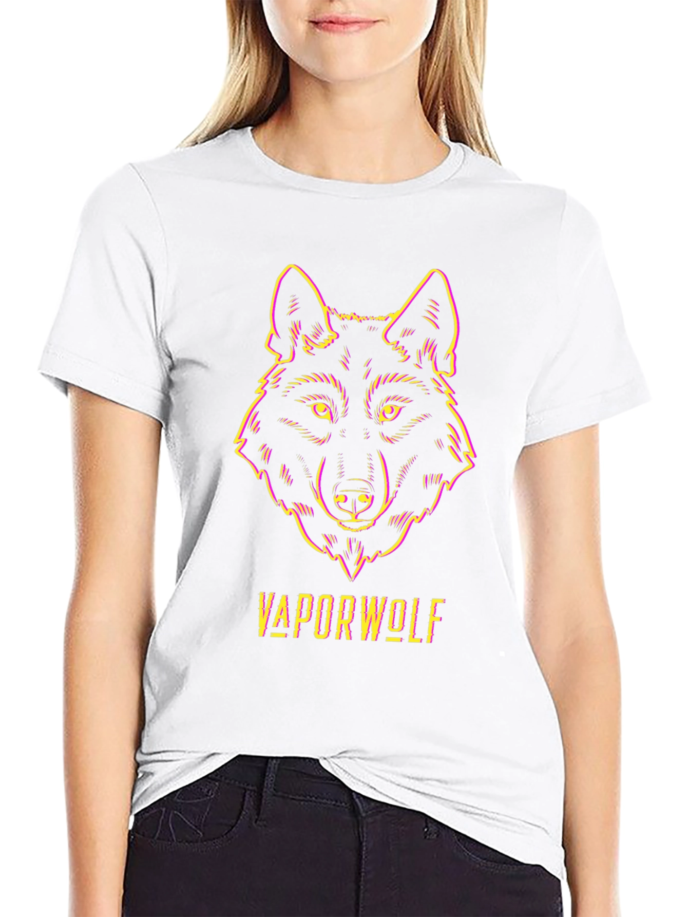 Vaporwave Wolf Graphic Tee - Black Unisex T-Shirt