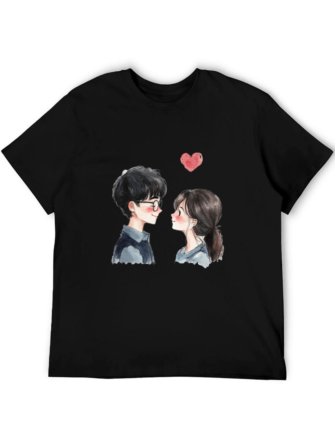 Cute Couple Graphic Tee - Black Casual T-Shirt