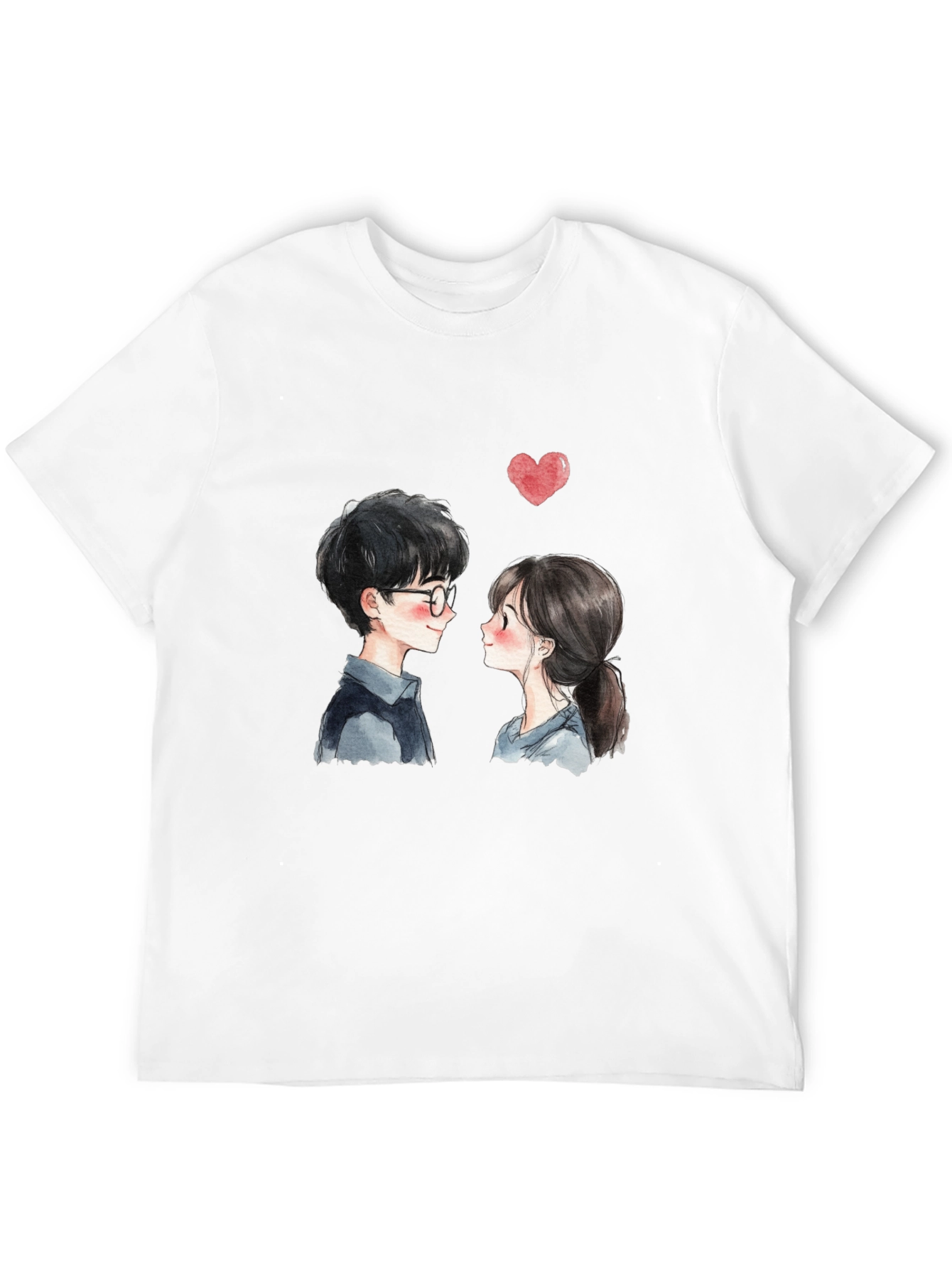 Cute Couple Graphic Tee - Black Casual T-Shirt