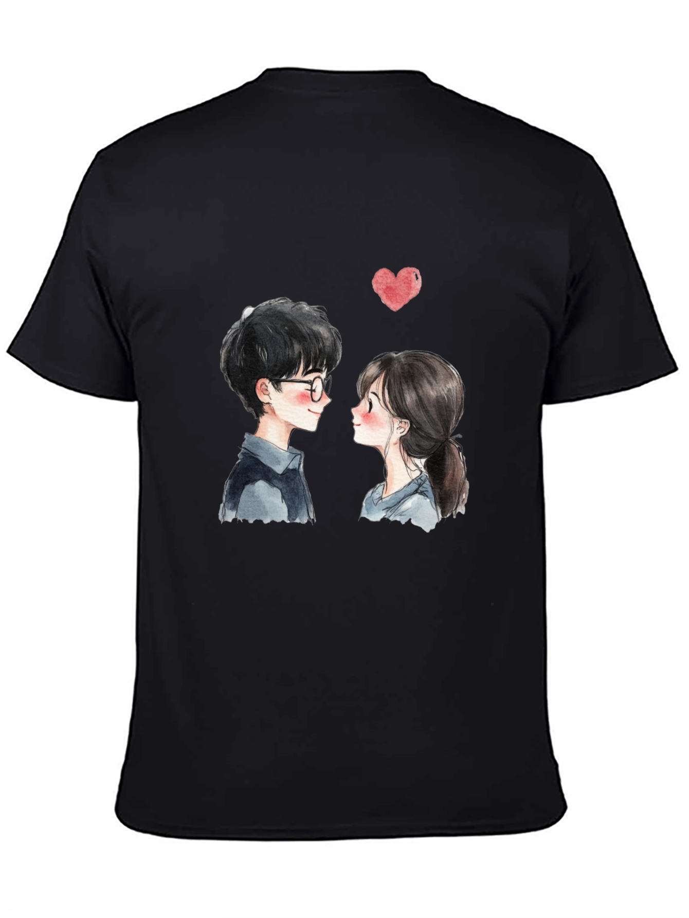 Cute Couple Graphic Tee - Black Casual T-Shirt