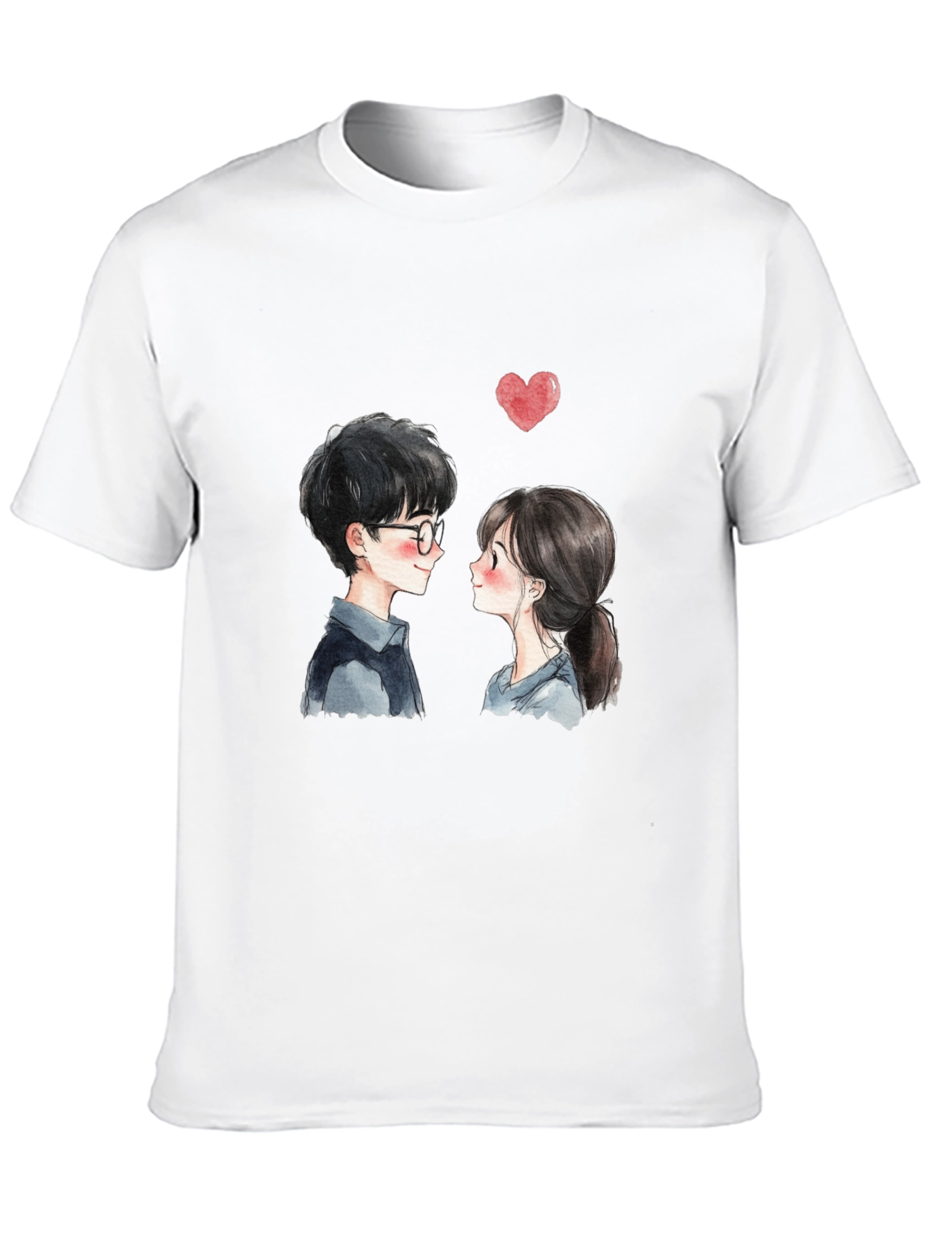 Cute Couple Graphic Tee - Black Casual T-Shirt