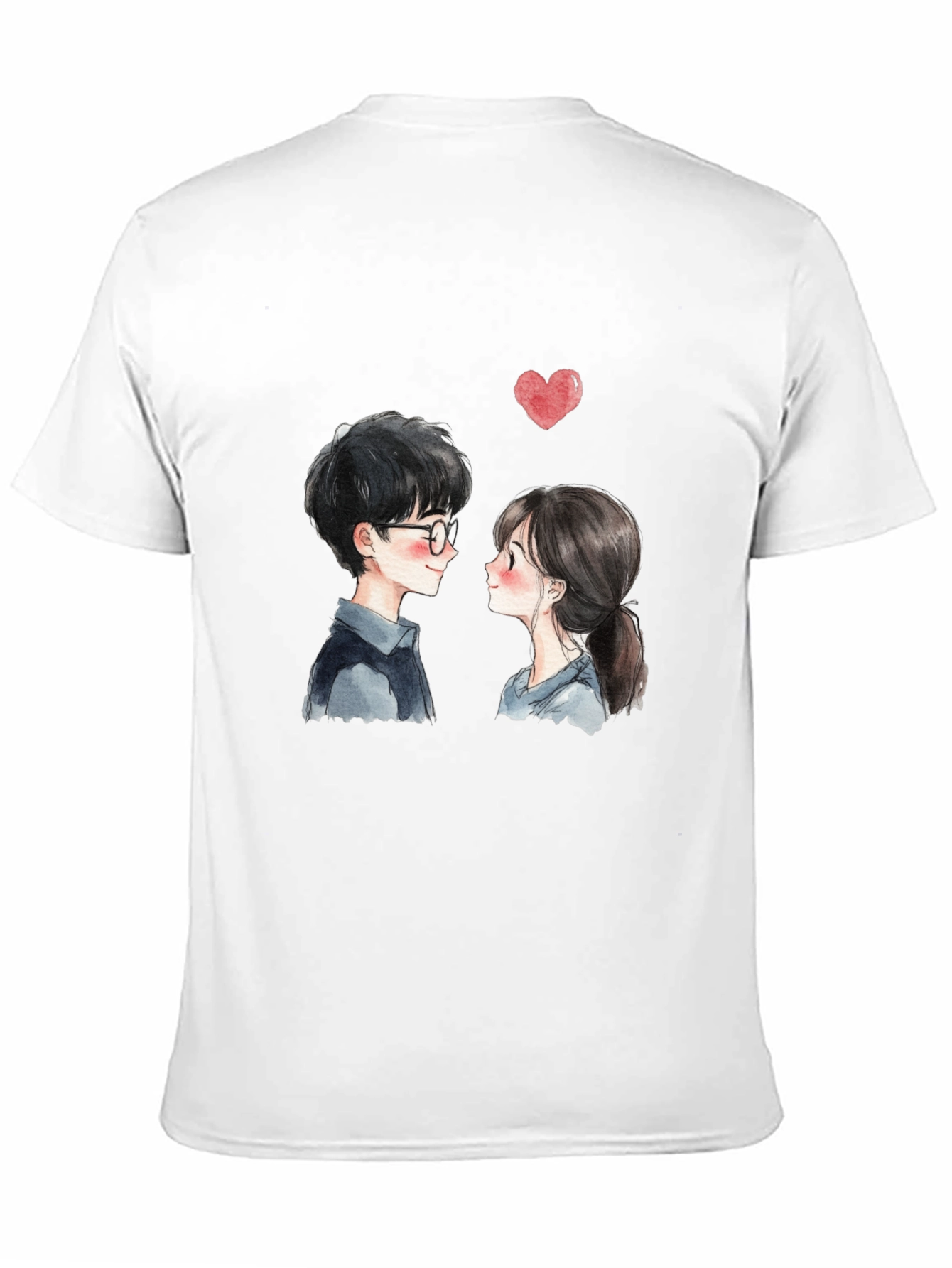 Cute Couple Graphic Tee - Black Casual T-Shirt