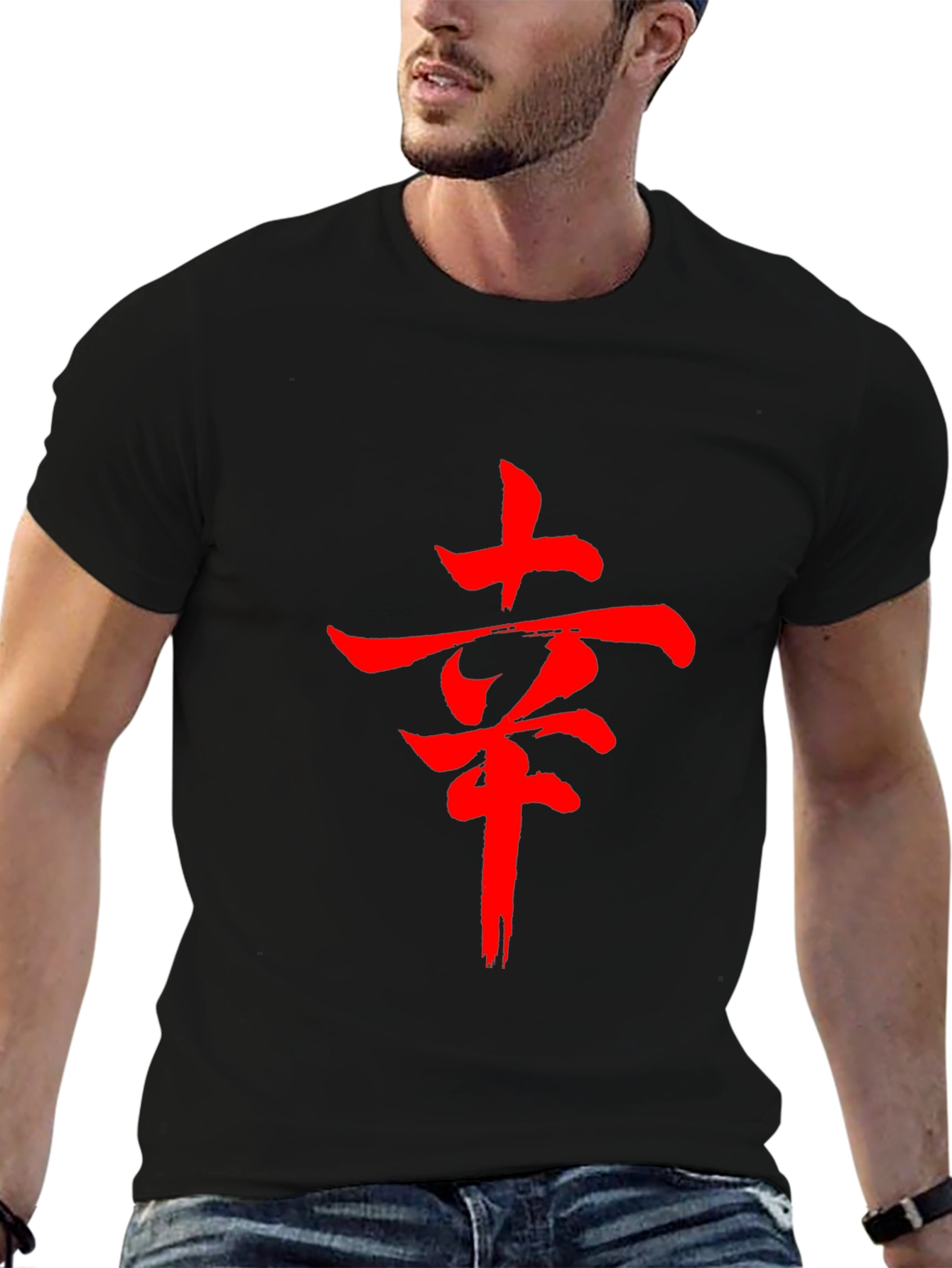 Red Kanji Graphic Black T-Shirt