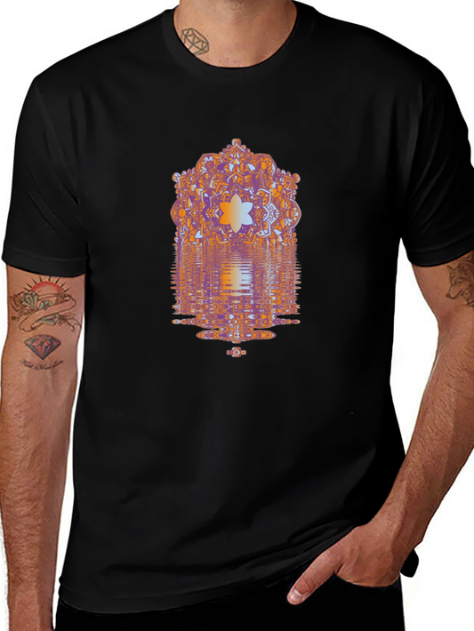 Abstract Mandala Graphic Print Mens Black T-Shirt