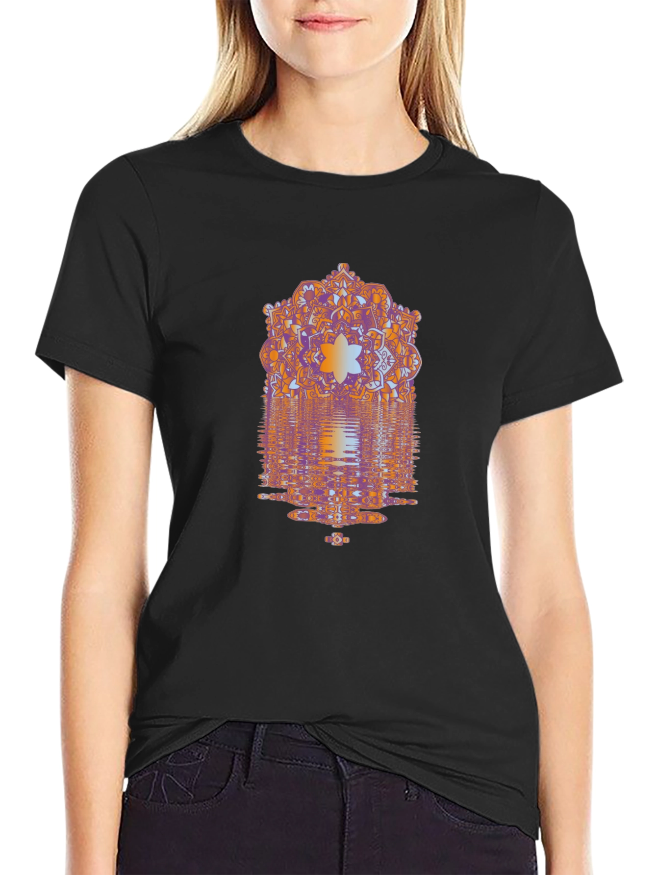 Abstract Mandala Graphic Print Mens Black T-Shirt