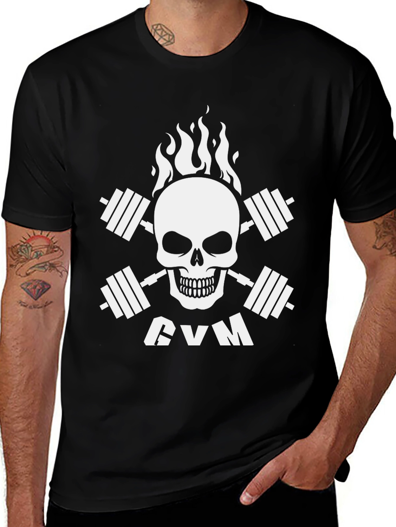 Gym Skull T-Shirt - Black Cotton Fitness Tee