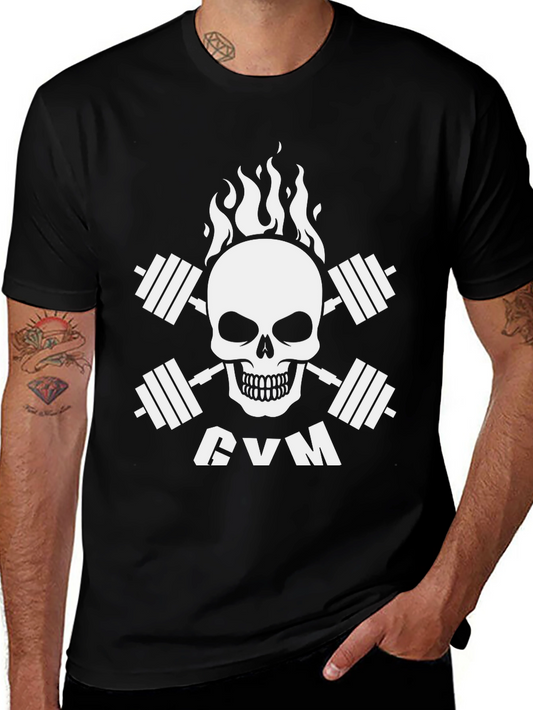 Gym Skull T-Shirt - Black Cotton Fitness Tee