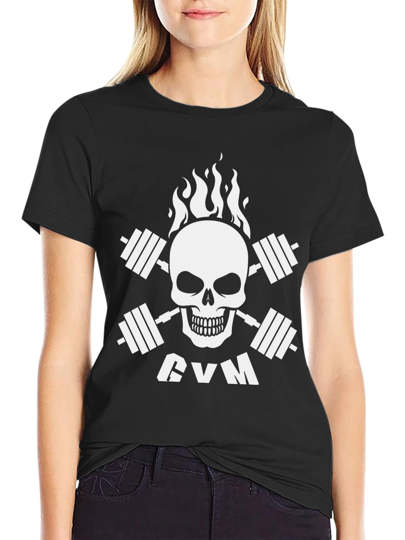 Gym Skull T-Shirt - Black Cotton Fitness Tee